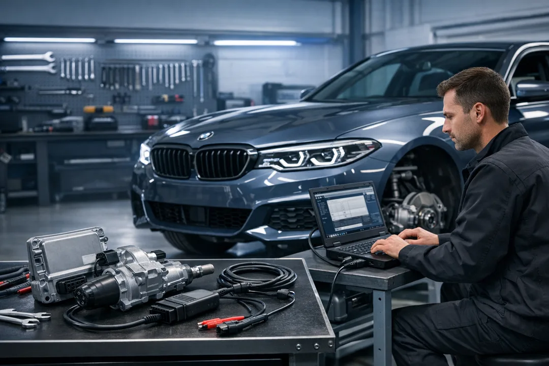 BMW G-Series EPS5 electric power steering coding and programming in a professional workshop

