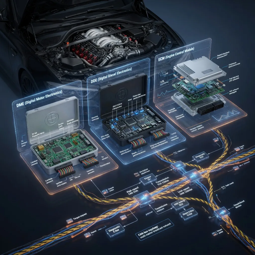 Create useful diagrams about DME, DDE, ECM, and CAN-bus systems.
